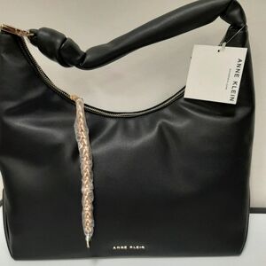 Anne Klein Black Hobo Bag with Gold Accents